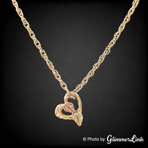 Vintage Stamper SBHG 10K Heart Leaf Dainty Pendant & Gold Filled Chain - Picture 2 of 11